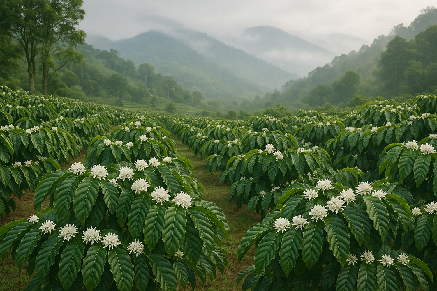 coorg coffee plants with coffee flowers